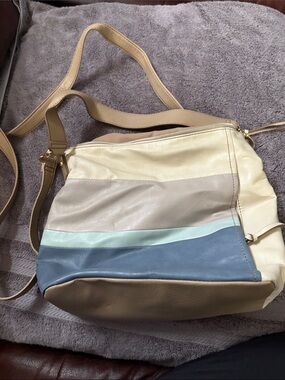 Relic Multi-Stripe Leather Crossbody in Cream, Taupe & Blue